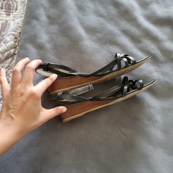 vintage strappy square toe ankle tie low wedge sandal size 8 9 - Picture 4 of 6